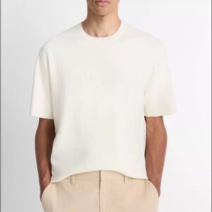 Vince Milano Short-Sleeve Crew Neck Sweater Cream Size XL $298